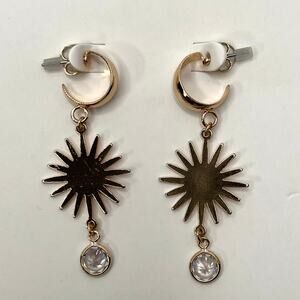 Ettika Fashion Jewelry Gold Rhinestone Sun Dangle Pierced Earrings GTE1834 NWT